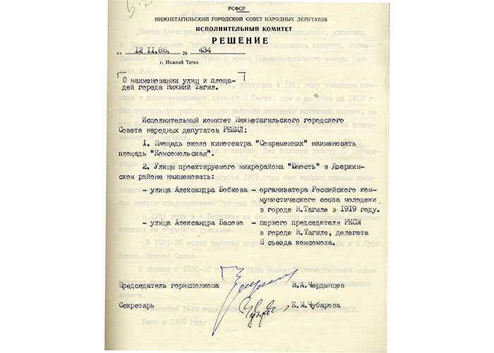 Решение исполнительного комитета Нижнетагильского городского Совета народных депутатов от 12 ноября 1986 года № 434. (НТГИА. Ф.70. Оп.2. Д.1853. Л.108)