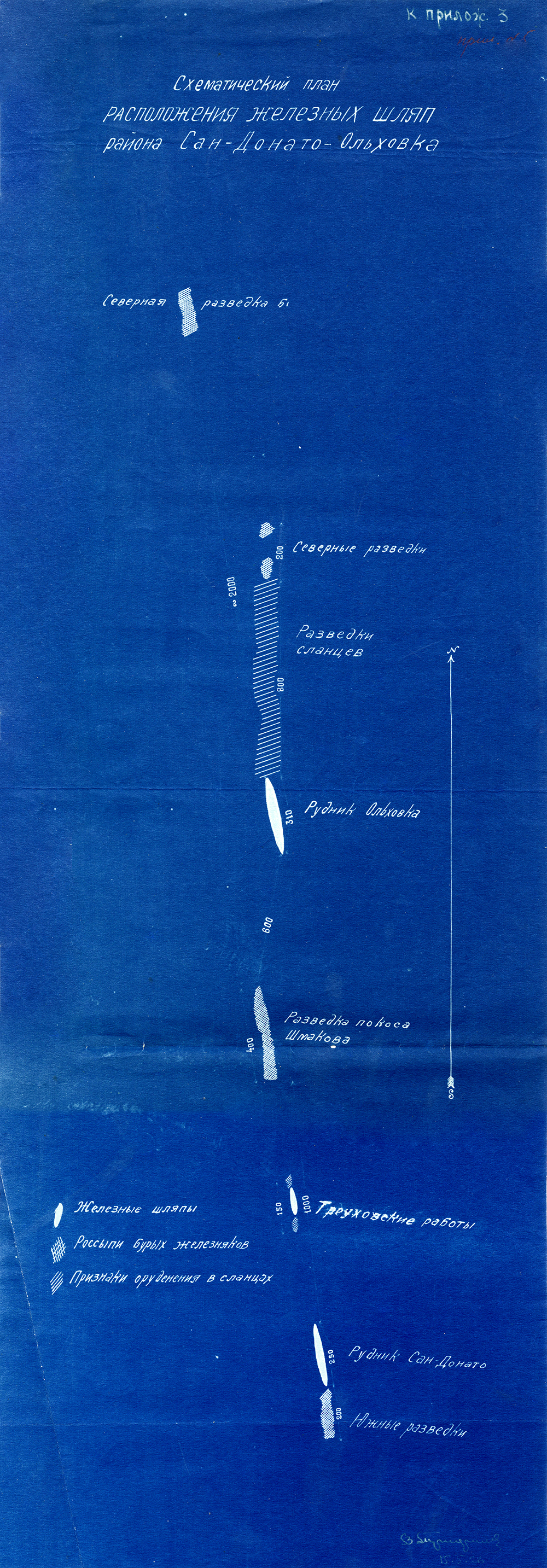 Схематический план расположения железных шляп района Сан-Донато – Ольховка. Март 1927 г. (НТГИА. Ф.690.Оп.1-т.Д.4.Л.25)